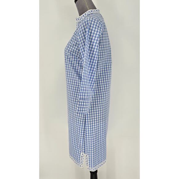 Haley and the Hound Dress Womens Small Blue White Check Cotton Embroidery Resort - Picture 12 of 13